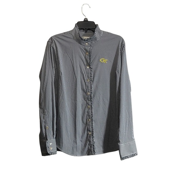 Peter Millar Tops - Peter Millar Shirt Womens Large Navy Gingham Plaid Performance Georgia Tech Logo